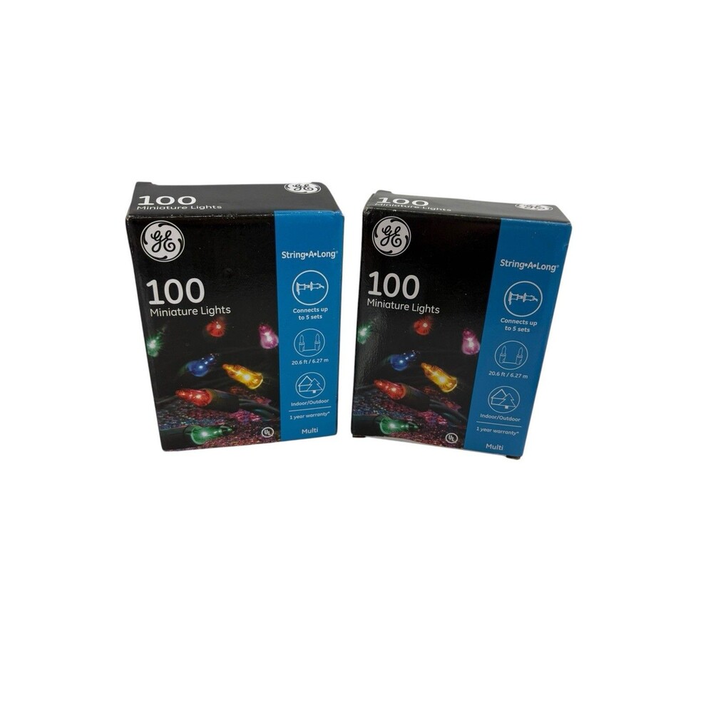 2 pack GE String-A-Long 100 Miniature Lights per pack Multicolor with Green Wire